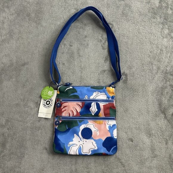 Kipling Handbags - Kipling Women's Keiko Travel Shoulder Crossbody Bag Blue Botanical Abstract